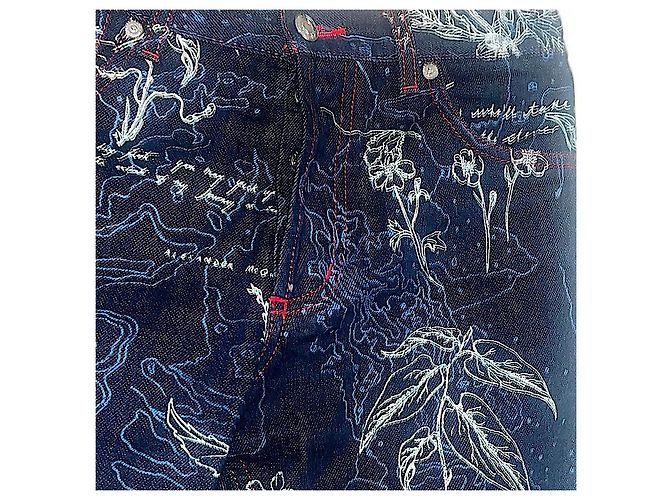 Alexander Mcqueen Authentisches Vintage McQueen Archiv aus besticktem poetischen Denim Blau - Ansicht 6