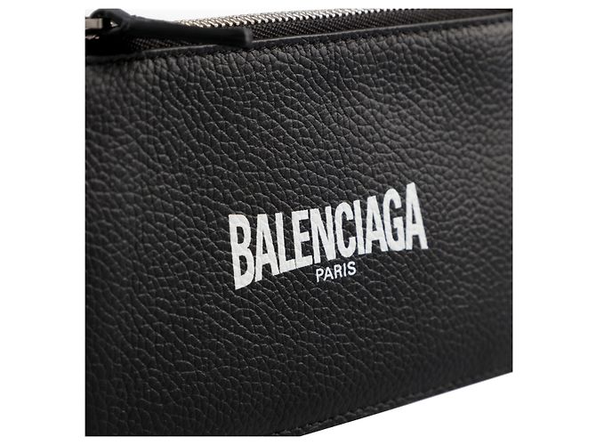 Balenciaga Leather Logo Zip Card Holder Black - view 3