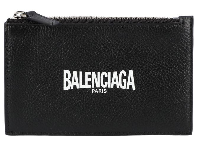 Balenciaga Leather Logo Zip Card Holder Black - view 4