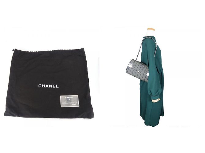 Borsa a spalla in denim blu navy Chanel - vista 10