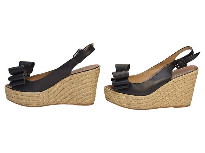 Sandali con zeppa Valentino Rockstud in pelle nera con fiocco Nero - vista 4