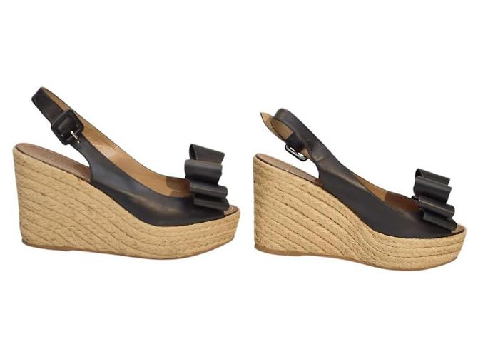 Sandali con zeppa Valentino Rockstud in pelle nera con fiocco Nero - vista 5