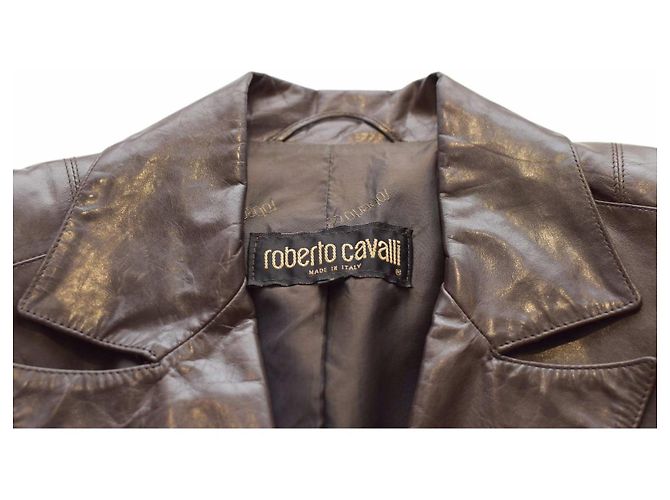 Blazer Roberto Cavalli in pelle marrone effetto vissuto Taglia S - vista 3