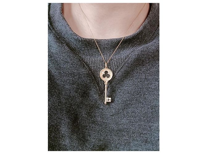 Collana con pendente chiave trifoglio Tiffany & Co in oro bianco e diamanti Giallo - vista 11