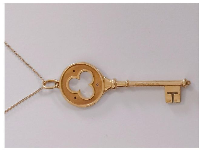 Collana con pendente chiave trifoglio Tiffany & Co in oro bianco e diamanti Giallo - vista 8