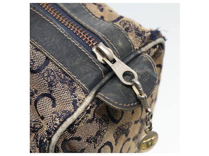 Céline Bolsa Boston em lona Celine C Sulky Navy Ouro Auth 94063 Dourado Azul marinho - vista 10