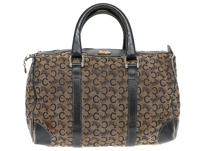 Céline Bolsa Boston em lona Celine C Sulky Navy Ouro Auth 94063 Dourado Azul marinho - vista 13