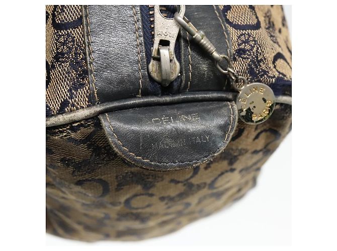 Céline Bolsa Boston em lona Celine C Sulky Navy Ouro Auth 94063 Dourado Azul marinho - vista 17