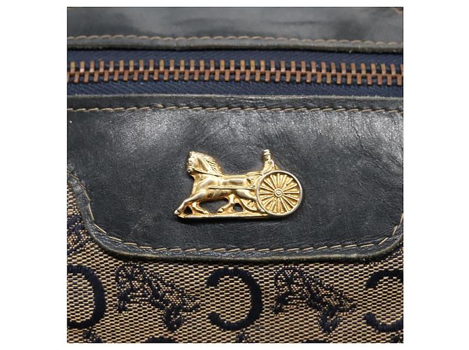 Céline Bolsa Boston em lona Celine C Sulky Navy Ouro Auth 94063 Dourado Azul marinho - vista 18