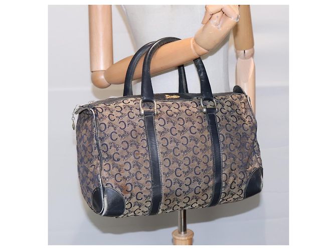 Céline Bolsa Boston em lona Celine C Sulky Navy Ouro Auth 94063 Dourado Azul marinho - vista 21