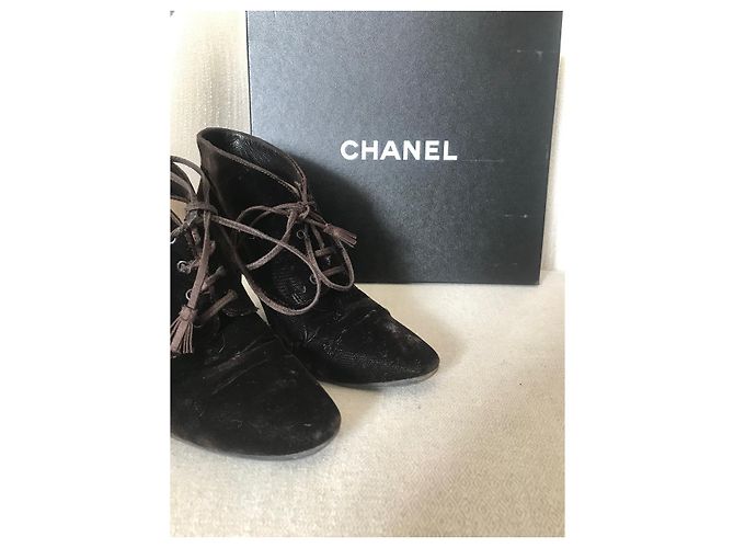 Stivaletti CHANEL T.EU 37.5 Velluto Marrone - vista 7