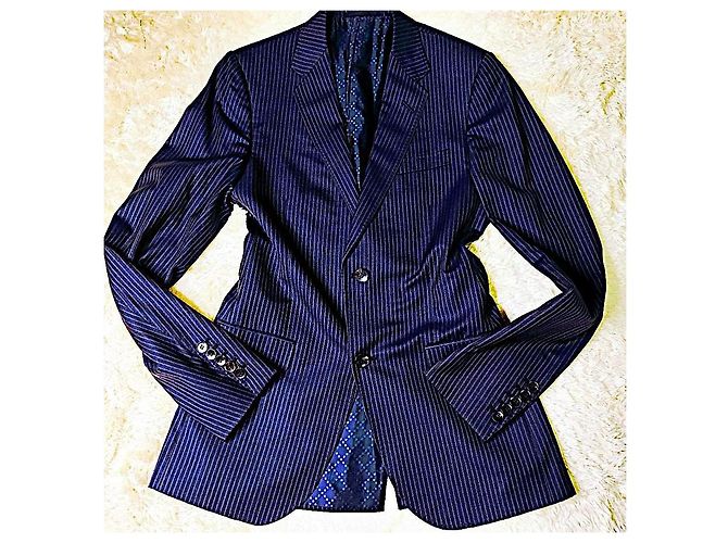 Authentic Gucci Rare Frida Giannini Pinstriped Silk Blend Runway Blazer Blue Purple - view 2
