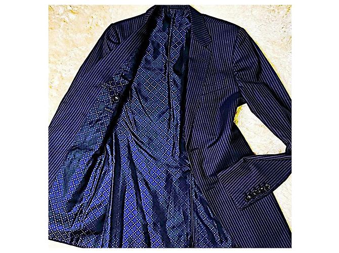 Authentic Gucci Rare Frida Giannini Pinstriped Silk Blend Runway Blazer Blue Purple - view 3