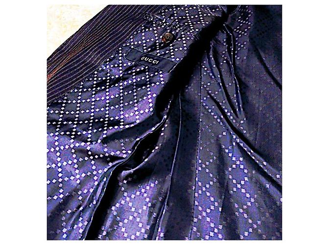 Authentic Gucci Rare Frida Giannini Pinstriped Silk Blend Runway Blazer Blue Purple - view 7