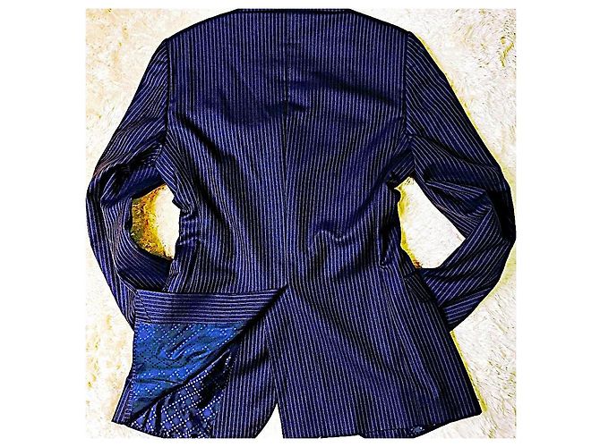 Authentic Gucci Rare Frida Giannini Pinstriped Silk Blend Runway Blazer Blue Purple - view 8