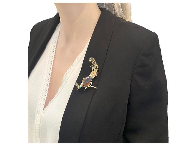 inconnue Spilla vintage, 'Uccello del Paradiso', oro rosa, citrino, smeraldo. - vista 6