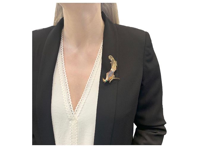 inconnue Spilla vintage, 'Uccello del Paradiso', oro rosa, citrino, smeraldo. - vista 7
