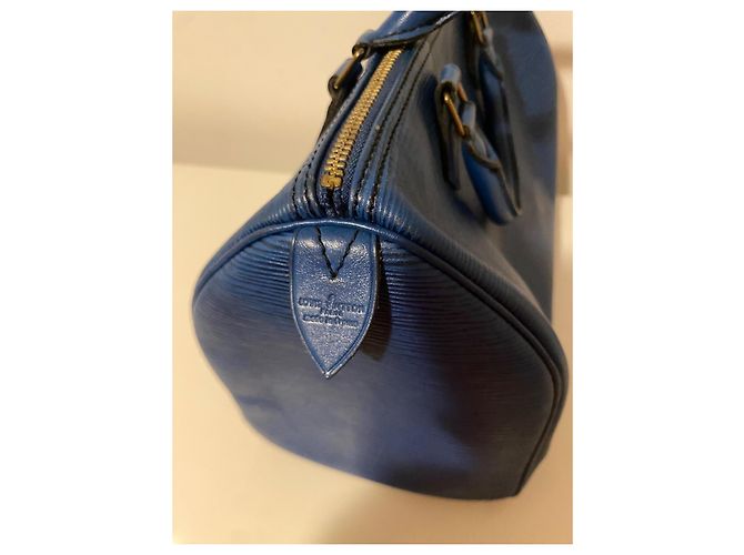 Louis Vuitton speedy 30 in pelle Epi Blu scuro - vista 4
