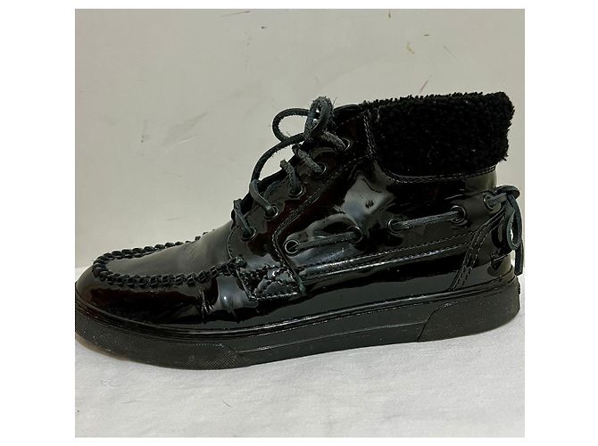 Saint Laurent Stivali neri in vernice con lacci Joe Mid Boat Nero - vista 2
