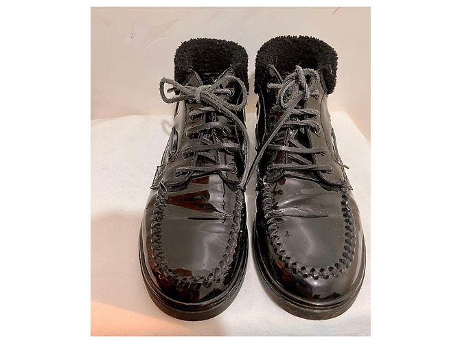 Saint Laurent Stivali neri in vernice con lacci Joe Mid Boat Nero - vista 3