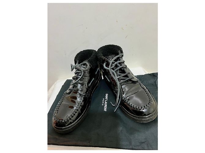 Saint Laurent Stivali neri in vernice con lacci Joe Mid Boat Nero - vista 5