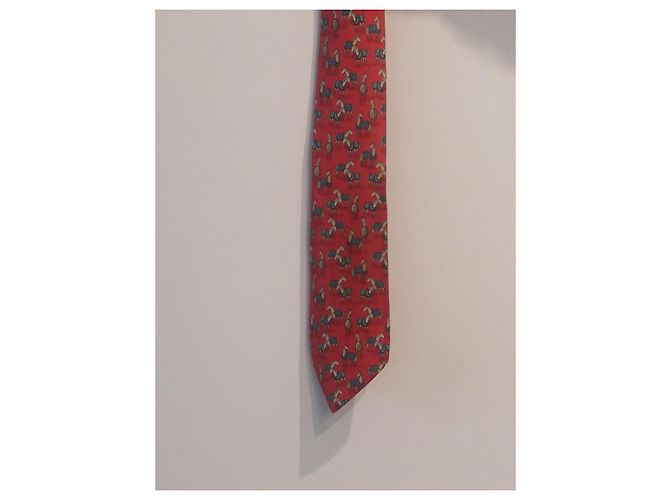 Hermès Red Silk Tie with Horse Pattern - view 3