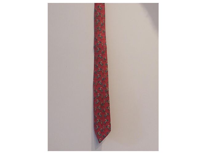 Hermès Red Silk Tie with Horse Pattern - view 4
