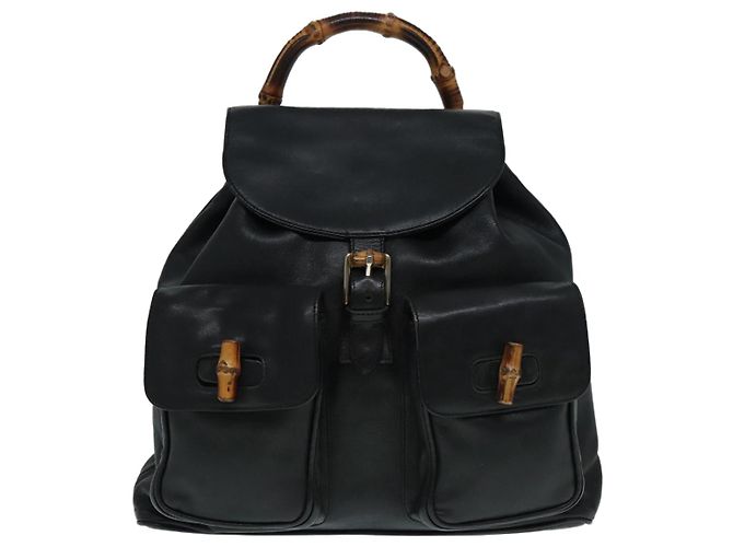 Zaino in pelle Gucci Bamboo nero e oro 008 2058 0016 Auth am6979 D'oro - vista 13