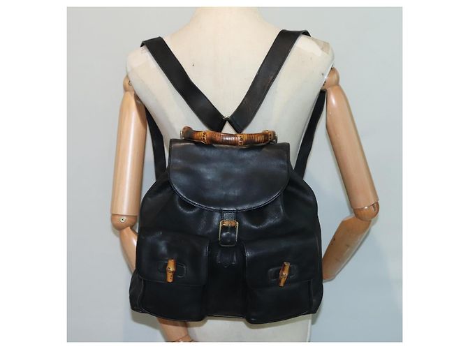 Zaino in pelle Gucci Bamboo nero e oro 008 2058 0016 Auth am6979 D'oro - vista 35
