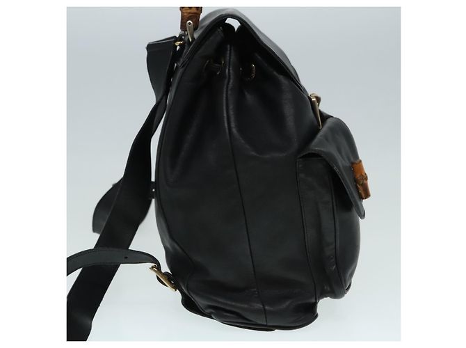 Zaino in pelle Gucci Bamboo nero e oro 008 2058 0016 Auth am6979 D'oro - vista 4