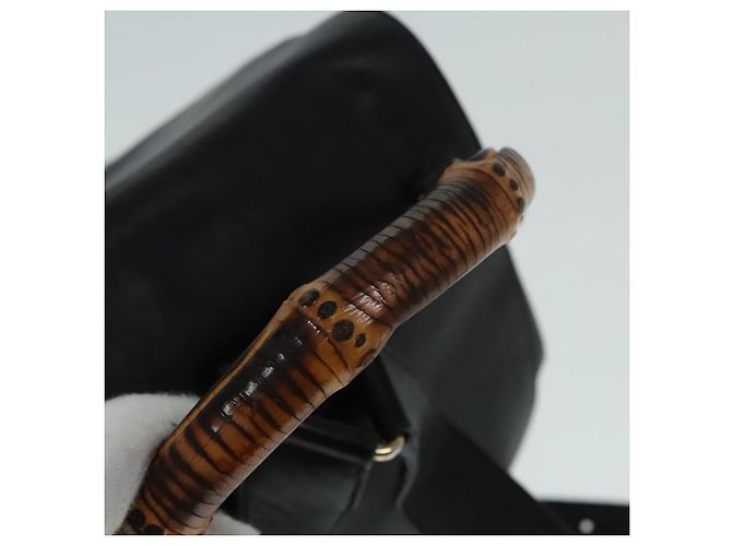 Zaino in pelle Gucci Bamboo nero e oro 008 2058 0016 Auth am6979 D'oro - vista 7