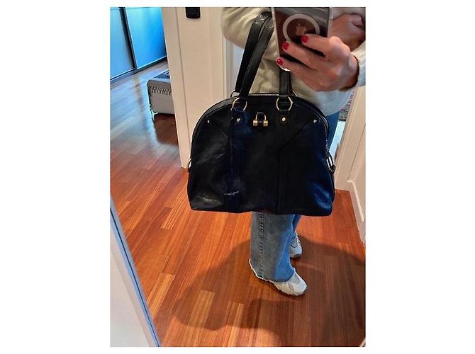 Yves Saint Laurent Muse II Handtasche aus Leder Marineblau - Ansicht 2