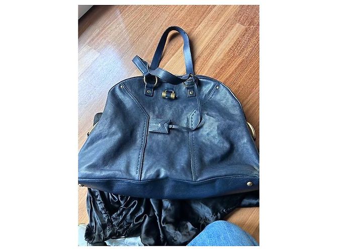 Yves Saint Laurent Muse II Handtasche aus Leder Marineblau - Ansicht 3