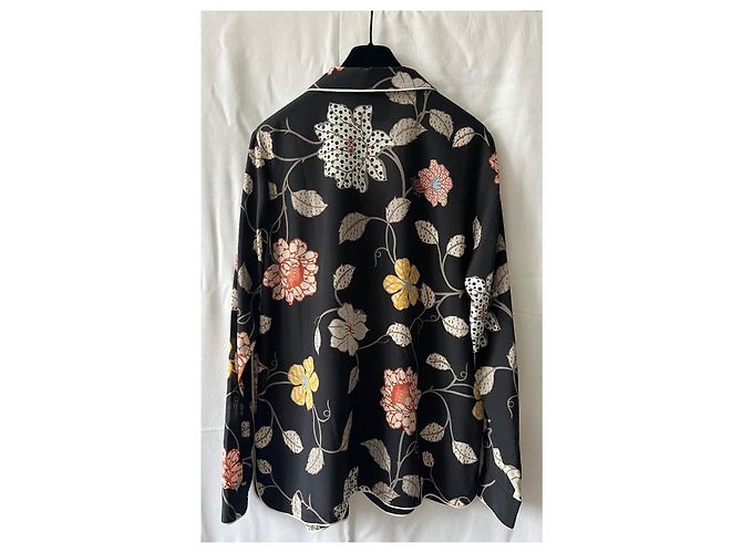 Autre Marque Bluse Blazer IVI Collection aus schwarzer Seide mit Blumenmuster - Ansicht 5