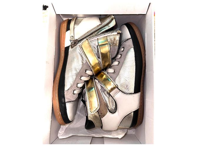Maje Bobby Sneaker Leder weiß silber und gold Größe 37 Golden - Ansicht 2