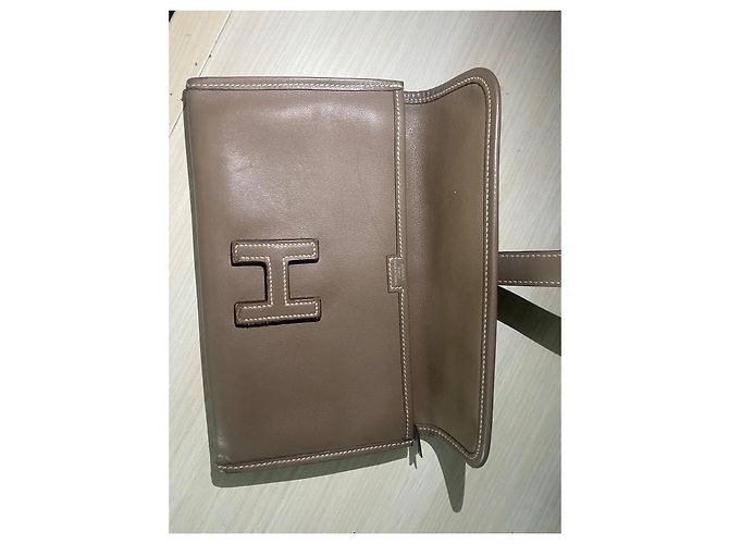Cartera Hermès Jige Gris Oscuro Cuero Gris antracita - vista 8