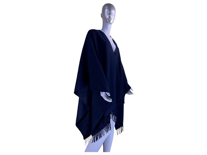 Autre Marque Johnstons Of Elgin Lammwolle Poncho Cape Marineblau - Ansicht 2