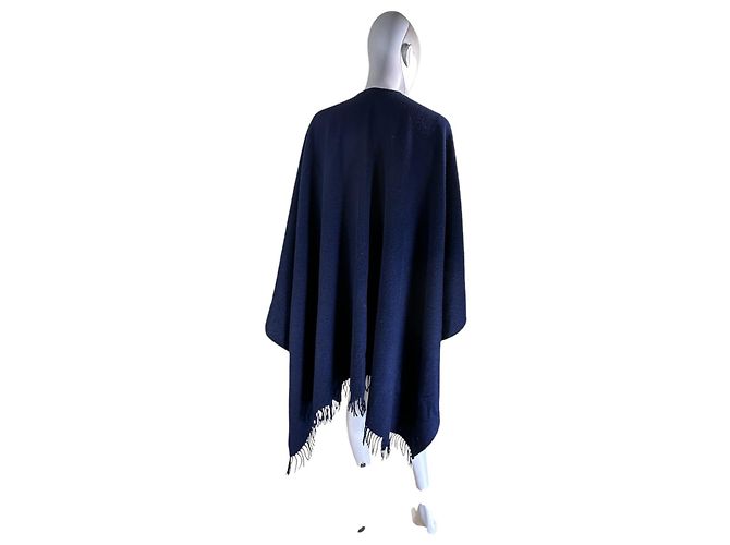 Autre Marque Johnstons Of Elgin Lammwolle Poncho Cape Marineblau - Ansicht 3