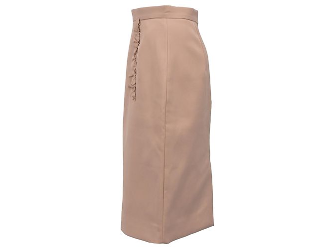 Falda lápiz midi en nylon rosa nude con detalles de volantes Miu Miu - vista 2