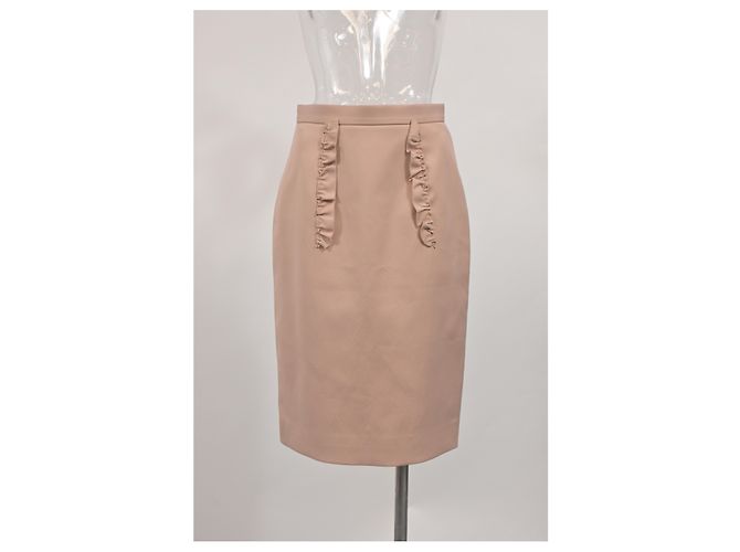 Falda lápiz midi en nylon rosa nude con detalles de volantes Miu Miu - vista 5
