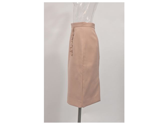 Falda lápiz midi en nylon rosa nude con detalles de volantes Miu Miu - vista 6