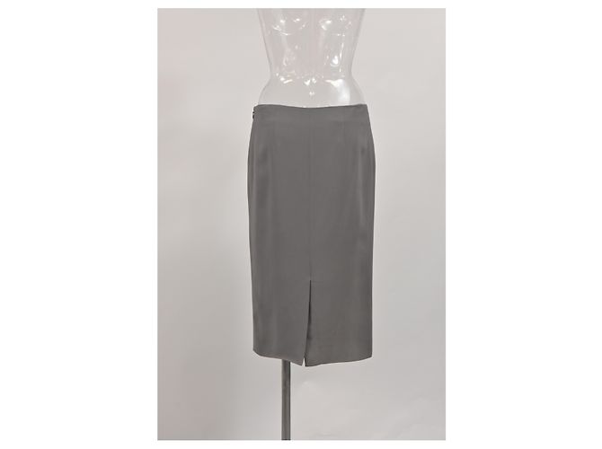 Alberta Ferretti Midi Hochtaillierte Gerade Rock aus grauem Polyester - Ansicht 7