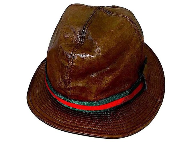Authentic Gucci Rare Tom Ford Brown Leather Web Bucket Hat - Ansicht 5
