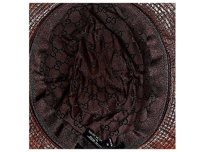Authentic Gucci Rare Tom Ford Brown Leather Web Bucket Hat - Ansicht 6