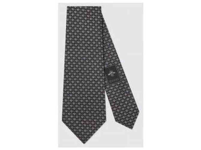 Marmont Gucci Bee Print Silk Tie Golden Navy blue - view 3
