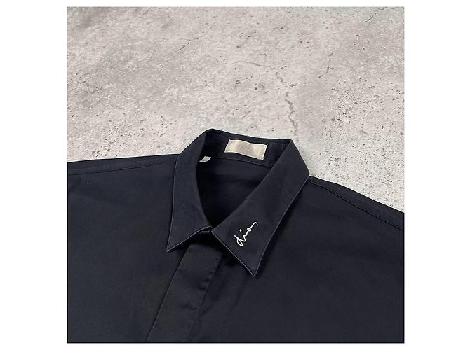 Christian Dior Camicia Dior con ricamo Dior in popeline di cotone nero - vista 4