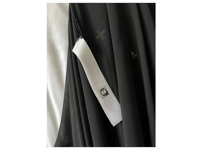 Twin Set Langes Chiffon Kleid Schwarz mit goldenen Perlen 44 IT - Ansicht 9