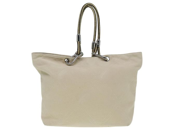 CHANEL COCO Tote Bag aus Canvas Beige Silber CC Auth bs18464 - Ansicht 2