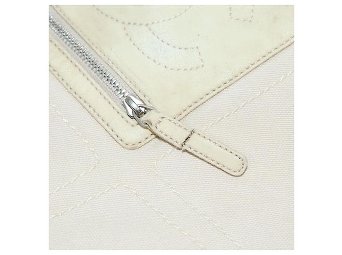 CHANEL COCO Tote Bag aus Canvas Beige Silber CC Auth bs18464 - Ansicht 26