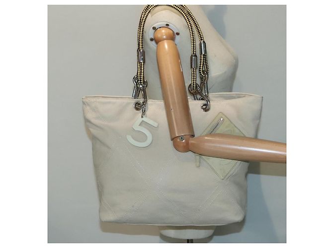 CHANEL COCO Tote Bag aus Canvas Beige Silber CC Auth bs18464 - Ansicht 28
